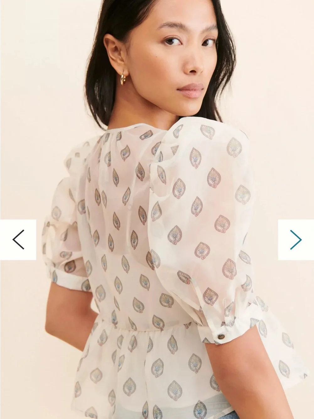 Anthropologie Sheer Ivory Blouse with Metallic Teardrop Print